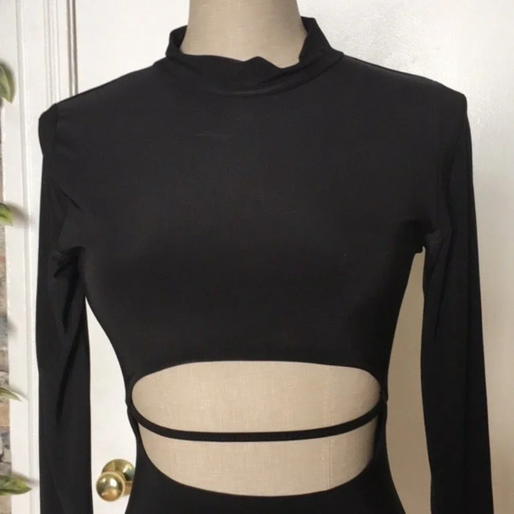 PrettyLittleThing Black Cut Out Dress NWOT Sz 0 - Picture 7 of 10